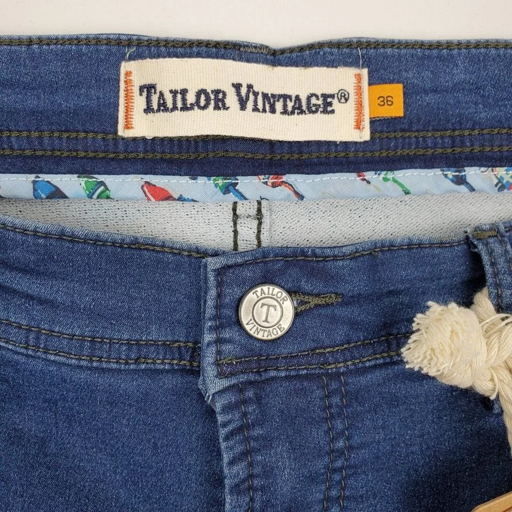 Tailor Vintage Mens Smart Denim Stretch Jean Shorts Blue 36X11 Cotton - Picture 2 of 10